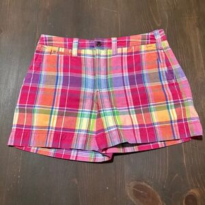 Polo Ralph Lauren Womens Plaid Cotton Linen Shorts Multicolor Pink Size 4